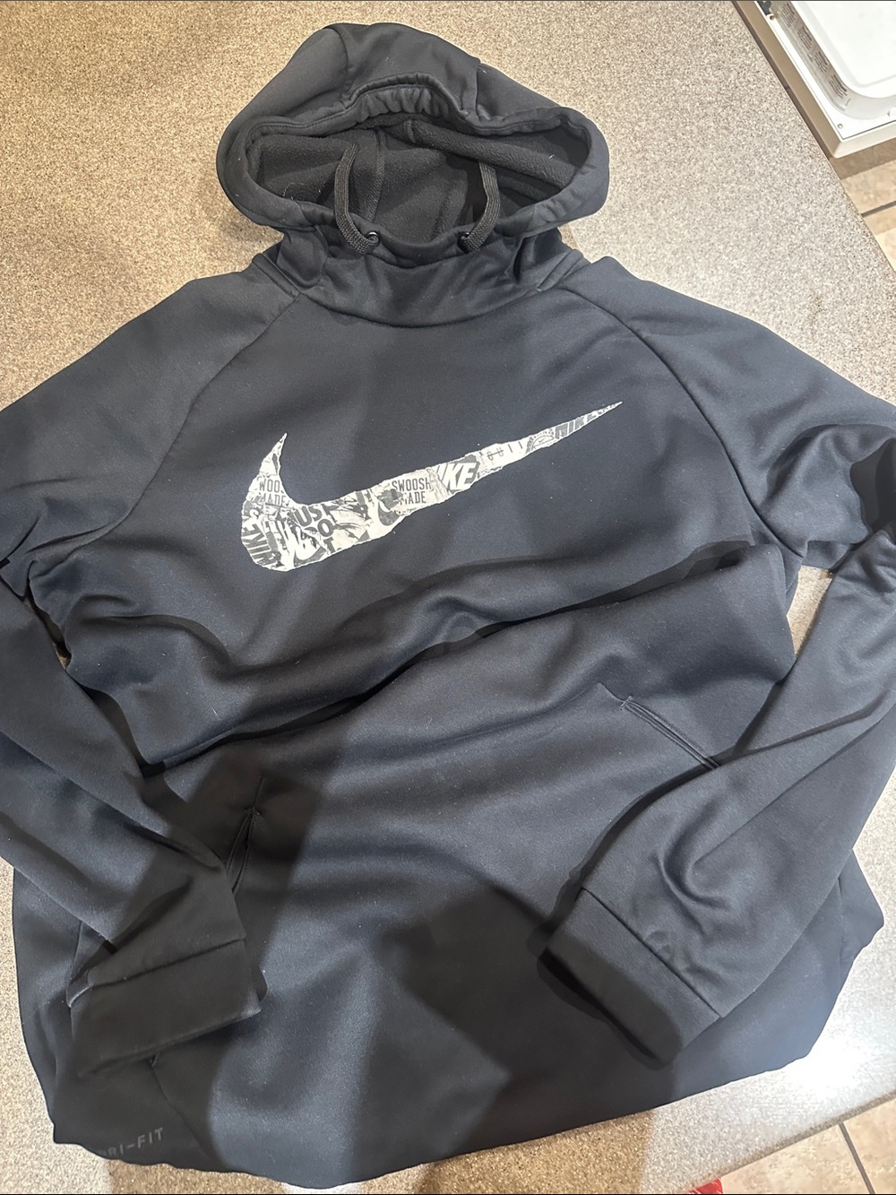 Nike Black Hooded Sweatshirt with White Graphic Swoosh